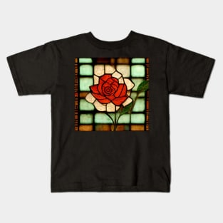 Red Romantic Rose Stained Glass Arts and Crafts Kids T-Shirt